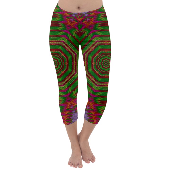 Feathers And Gold In The Sea Breeze For Peace Capri Winter Leggings 