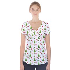 Christmas Pattern Short Sleeve Front Detail Top by Valentinaart