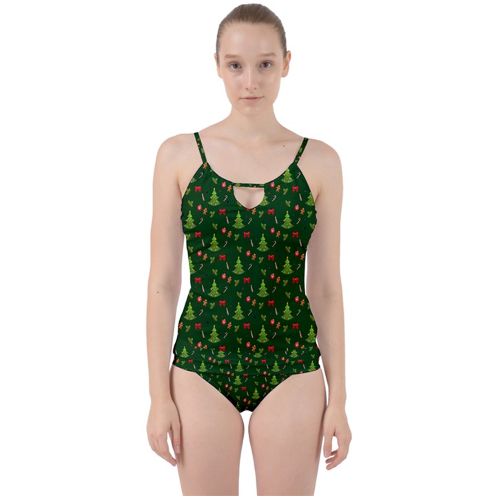 Christmas pattern Cut Out Top Tankini Set