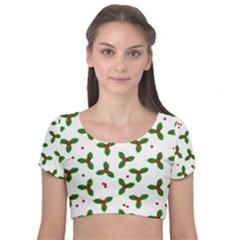 Christmas Pattern Velvet Crop Top by Valentinaart