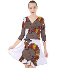 Thanksgiving Turkey  Quarter Sleeve Front Wrap Dress	 by Valentinaart