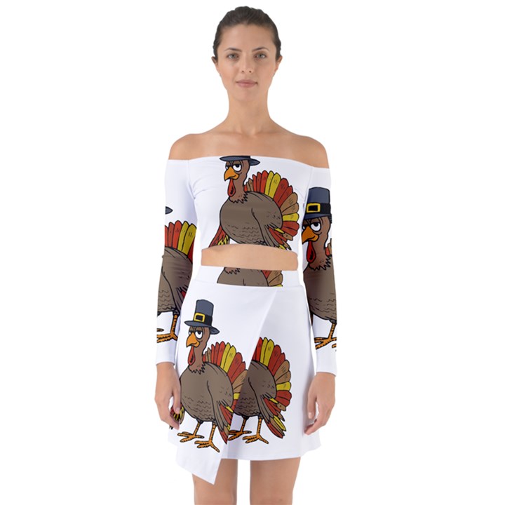 Thanksgiving turkey  Off Shoulder Top with Skirt Set