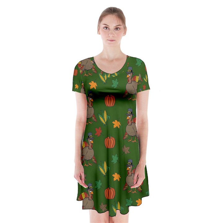 Thanksgiving turkey  Short Sleeve V-neck Flare Dress