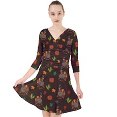 Thanksgiving Turkey  Quarter Sleeve Front Wrap Dress	 by Valentinaart