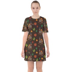 Thanksgiving Turkey  Sixties Short Sleeve Mini Dress by Valentinaart