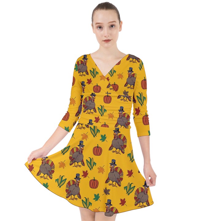 Thanksgiving turkey  Quarter Sleeve Front Wrap Dress	