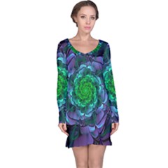 Beautiful Purple & Green Aeonium Arboreum Zwartkop Long Sleeve Nightdress by jayaprime