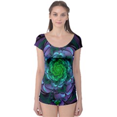 Beautiful Purple & Green Aeonium Arboreum Zwartkop Boyleg Leotard  by jayaprime