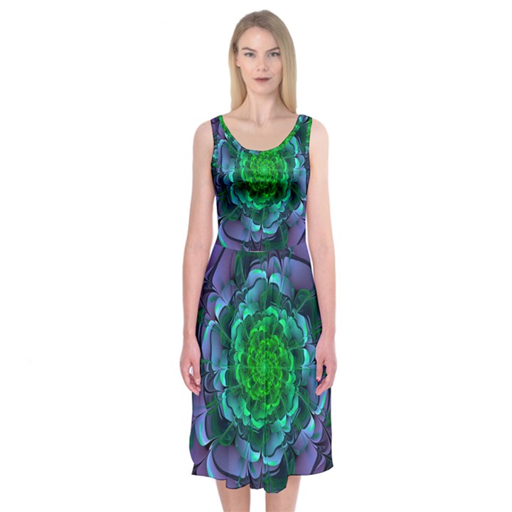 Beautiful Purple & Green Aeonium Arboreum Zwartkop Midi Sleeveless Dress