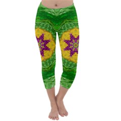 Feathers In The Sunshine Mandala Capri Winter Leggings  by pepitasart