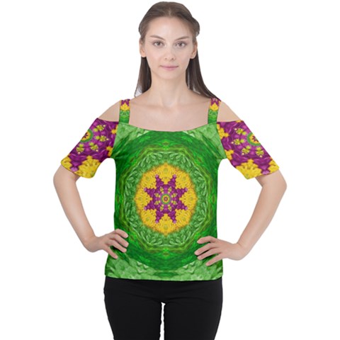 Feathers In The Sunshine Mandala Cutout Shoulder Tee by pepitasart