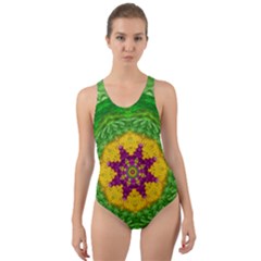 Feathers In The Sunshine Mandala Cut-out Back One Piece Swimsuit by pepitasart