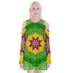 Feathers In The Sunshine Mandala Velvet Long Sleeve Shoulder Cutout Dress by pepitasart