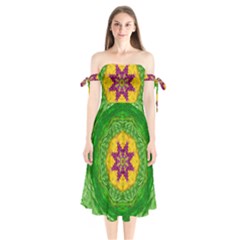 Feathers In The Sunshine Mandala Shoulder Tie Bardot Midi Dress by pepitasart