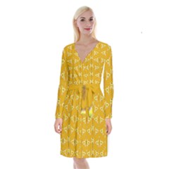 Fishes Talking About Love And   Yellow Stuff Long Sleeve Velvet Front Wrap Dress by pepitasart