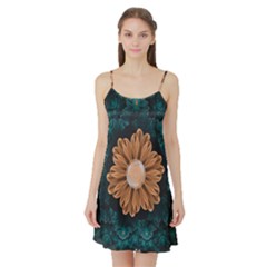 Beautiful Paradise Chrysanthemum Of Orange And Aqua Satin Night Slip by jayaprime