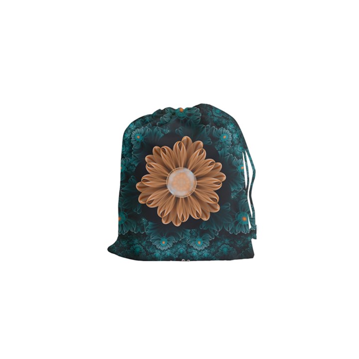 Beautiful Paradise Chrysanthemum of Orange and Aqua Drawstring Pouches (XS) 