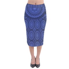 Dark Blue Ornate  Velvet Midi Pencil Skirt