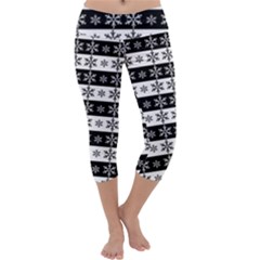 Snowflakes - Christmas Pattern Capri Yoga Leggings by Valentinaart