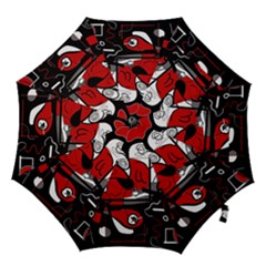 Red Black And White Abstraction Hook Handle Umbrellas (medium) by Valentinaart