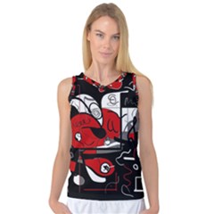 Red Black And White Abstraction Women s Basketball Tank Top by Valentinaart