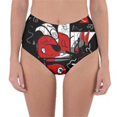 Red Black And White Abstraction Reversible High-waist Bikini Bottoms by Valentinaart