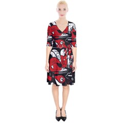 Red Black And White Abstraction Wrap Up Cocktail Dress by Valentinaart