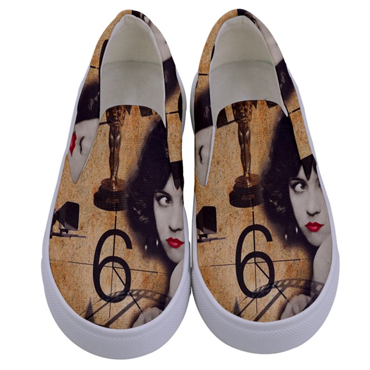 Vintage Cinema Kids  Canvas Slip Ons