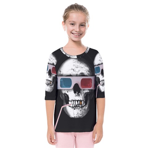 Cinema Skull Kids  Quarter Sleeve Raglan Tee by Valentinaart