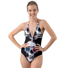 Cinema Skull Halter Cut-out One Piece Swimsuit by Valentinaart