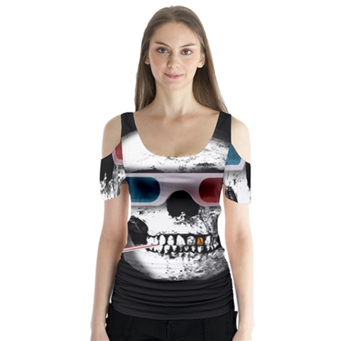 Cinema Skull Butterfly Sleeve Cutout Tee  by Valentinaart