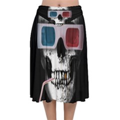 Cinema Skull Velvet Flared Midi Skirt by Valentinaart