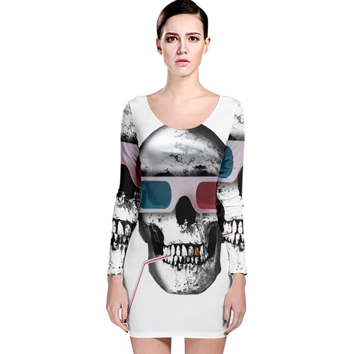 Cinema Skull Long Sleeve Velvet Bodycon Dress