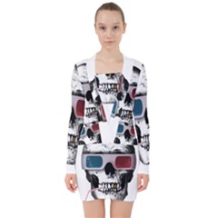 Cinema Skull V-neck Bodycon Long Sleeve Dress by Valentinaart