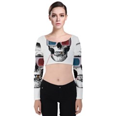 Cinema Skull Velvet Long Sleeve Crop Top by Valentinaart