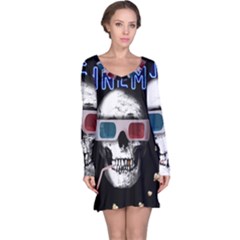 Cinema Skull Long Sleeve Nightdress by Valentinaart