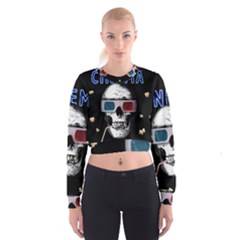 Cinema Skull Cropped Sweatshirt by Valentinaart