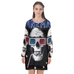 Cinema Skull Long Sleeve Chiffon Shift Dress  by Valentinaart