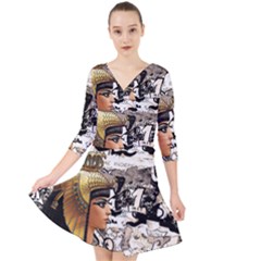 Cleopatra Quarter Sleeve Front Wrap Dress	