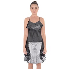 Beautiful Bnw Fractal Feathers For Major Motoko Ruffle Detail Chiffon Dress by jayaprime