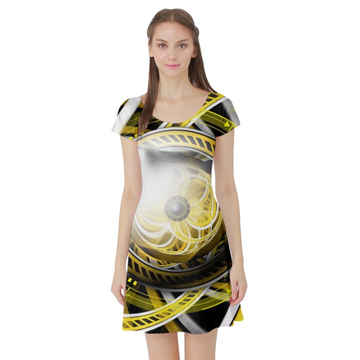 Incredible Eye of a Yellow Construction Robot Short Sleeve Skater Dress