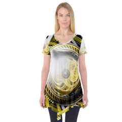 Incredible Eye Of A Yellow Construction Robot Short Sleeve Tunic  by jayaprime