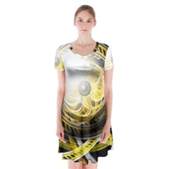 Incredible Eye Of A Yellow Construction Robot Short Sleeve V-neck Flare Dress by jayaprime