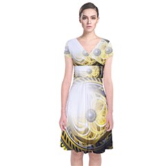 Incredible Eye Of A Yellow Construction Robot Short Sleeve Front Wrap Dress by jayaprime