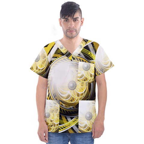 Incredible Eye Of A Yellow Construction Robot Men s V-neck Scrub Top by jayaprime