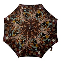 Midnight Never Ends, A Red Checkered Diner Fractal Hook Handle Umbrellas (medium) by jayaprime