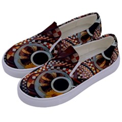 Midnight Never Ends, A Red Checkered Diner Fractal Kids  Canvas Slip Ons by jayaprime