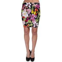 Beautiful,floral,hand Painted, Flowers,black,background,modern,trendy,girly,retro Bodycon Skirt by NouveauDesign