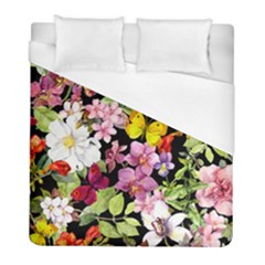 Beautiful,floral,hand Painted, Flowers,black,background,modern,trendy,girly,retro Duvet Cover (full/ Double Size) by NouveauDesign