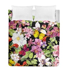 Beautiful,floral,hand Painted, Flowers,black,background,modern,trendy,girly,retro Duvet Cover Double Side (full/ Double Size) by NouveauDesign